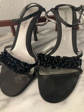Enzo Angiolini Black Ruffle Open-Toe Ankle Strap Heels